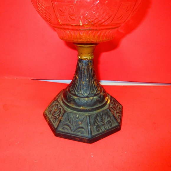 Vintage Metal Pedestal Base Oil Glass lamp - Picture 8 of 12